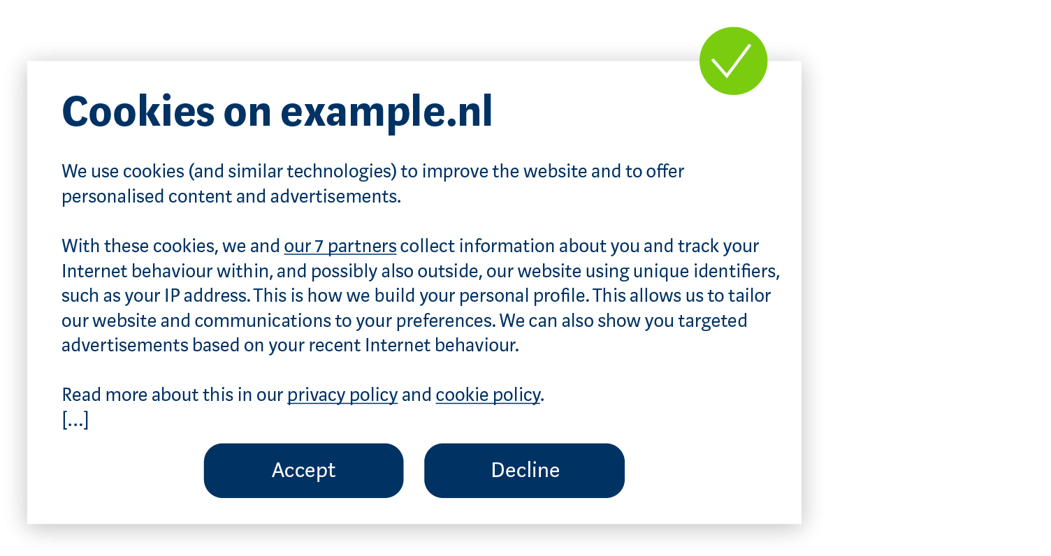 Cookie banner_Provide information about the (type of) personal data and for what purposes they are processed